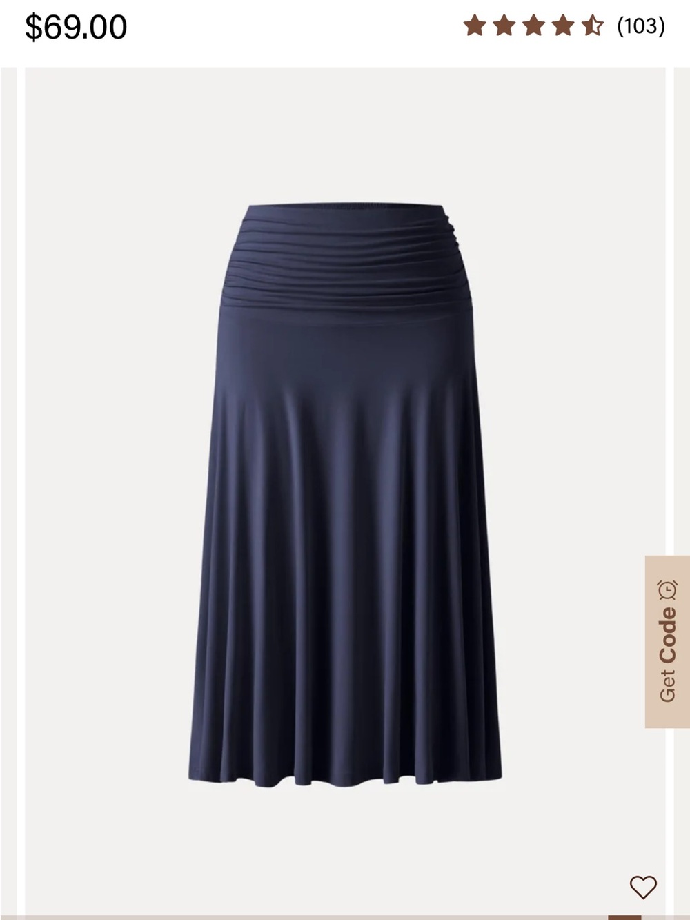 OGL Soft Contour Ruched Midi Skirt Midnight Navy Size S